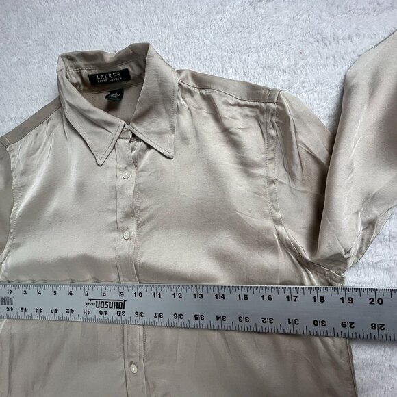 Lauren Ralph Lauren Womens Beige Long-Sleeve Button-Up Shirt Blouse Small Casual - Picture 6 of 7